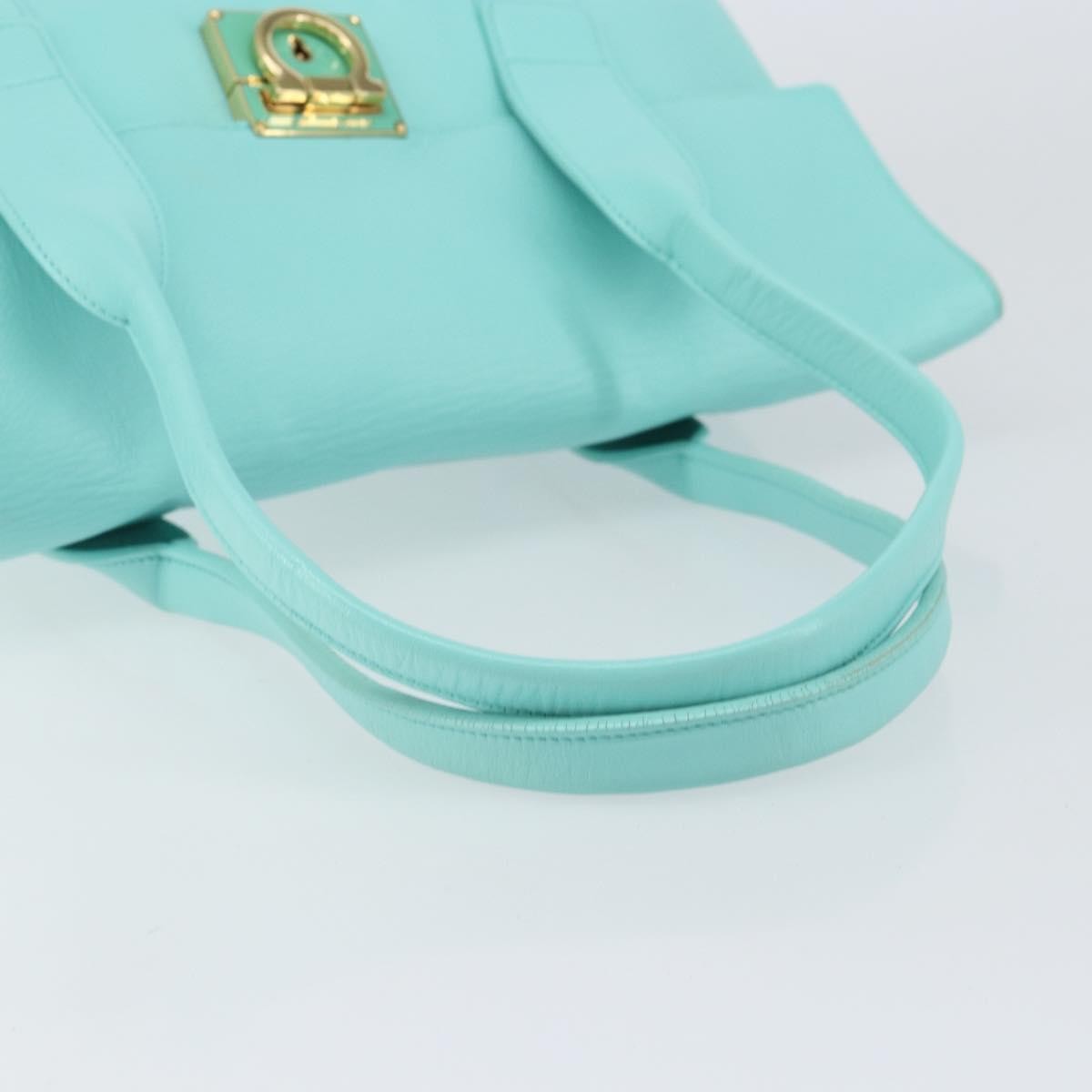 Salvatore Ferragamo Salvatore Ferragamo Gancini Hand Bag Leather Turquoise Blue Gold Authentic 150296