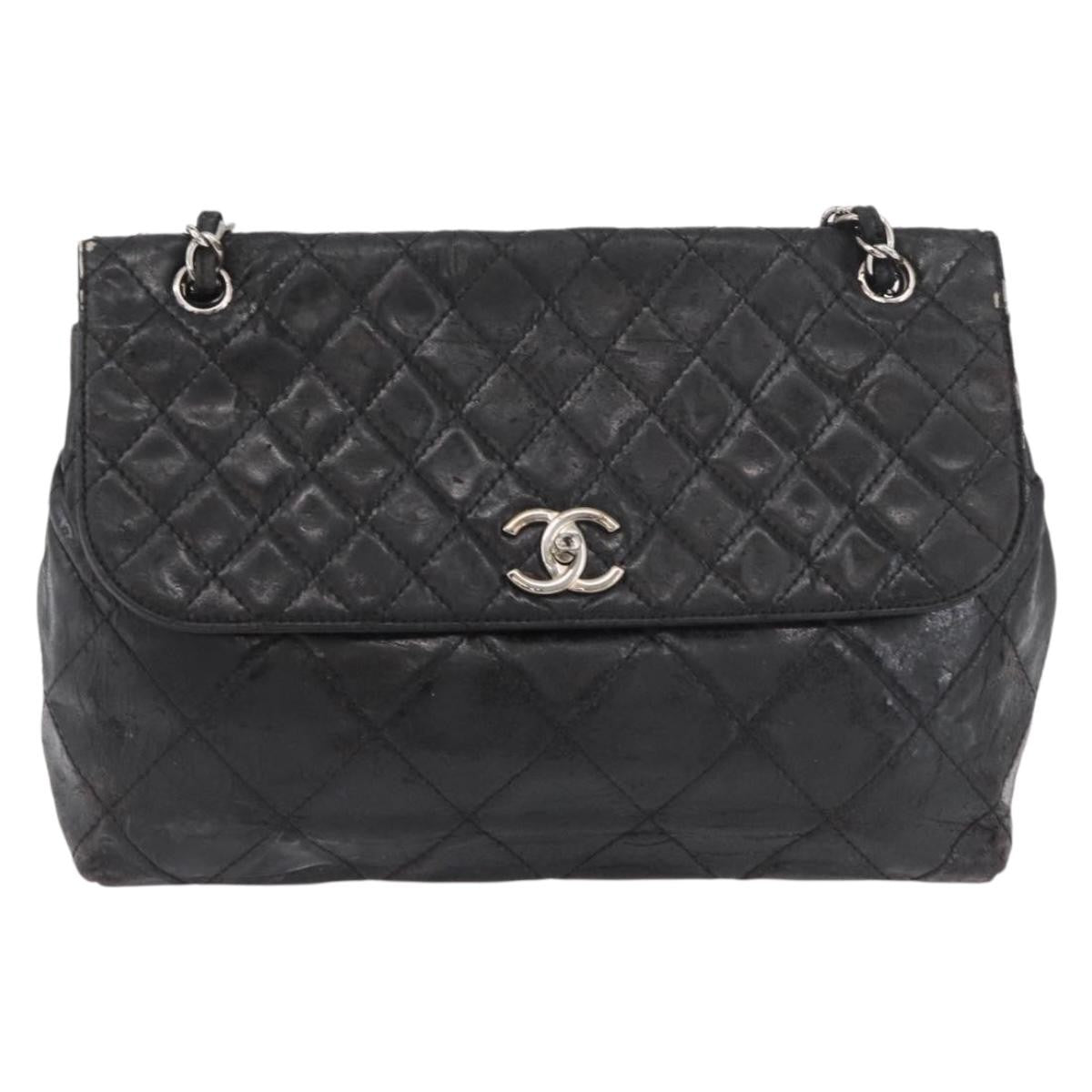 Chanel CHANEL Matelasse Chain Shoulder Bag Patent leather Black Silver CC Authentic 158095