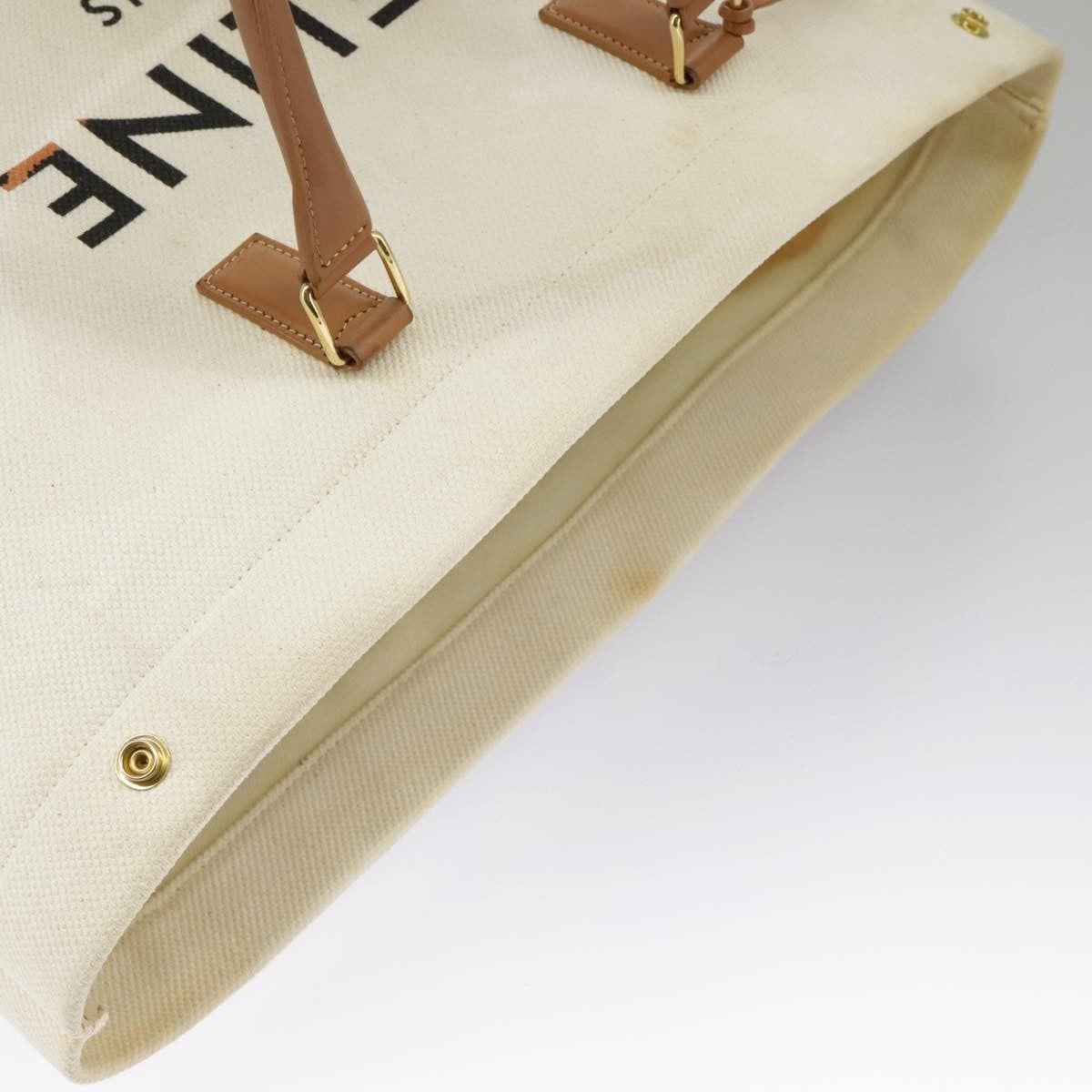 Celine CELINE Horizontalkava Tote Bag Canvas 2way White Gold Authentic 101048