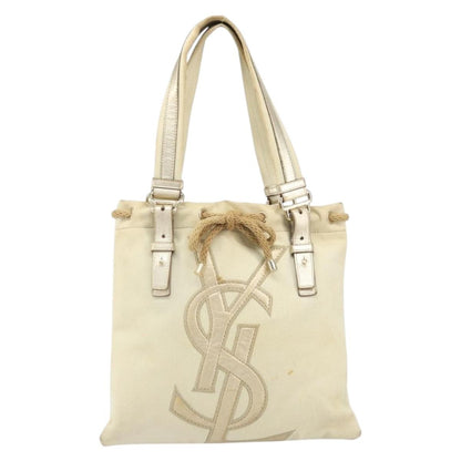 Saint Laurent SAINT LAURENT Kahala Tote Bag Canvas Beige Gold 123435 Authentic 171425