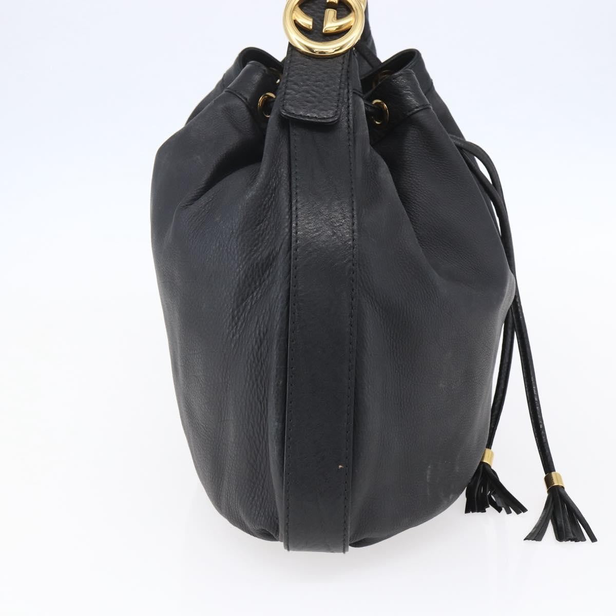 Gucci GUCCI Interlocking Shoulder Bag Leather Black Gold 223951 Authentic 152851