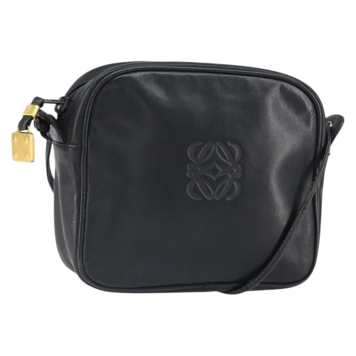 Loewe LOEWE Anagram Shoulder Bag Leather Black Gold Authentic 162165
