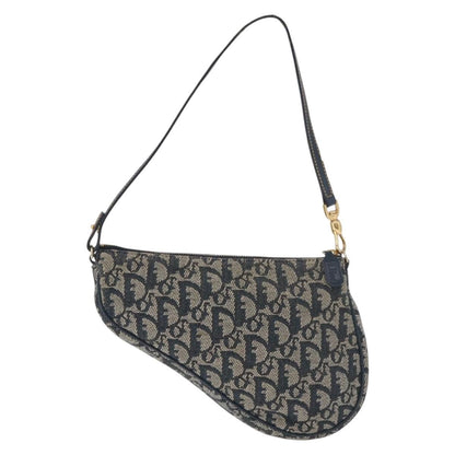 Dior Christian Dior Trotter Canvas Saddle Pouch Hand Bag Navy Gold Authentic bs35277