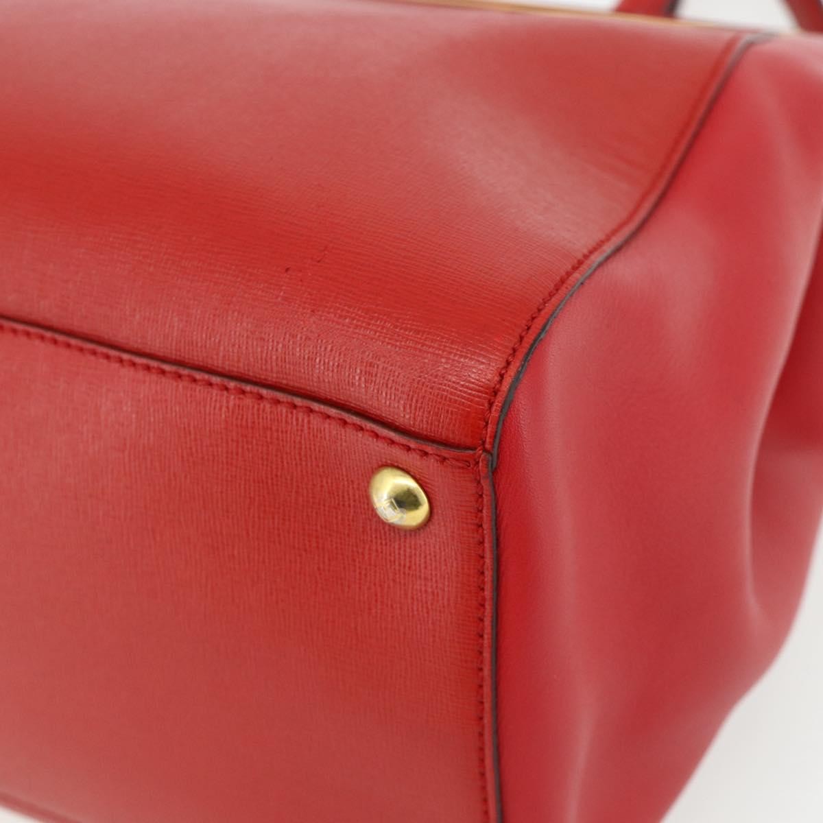 Fendi FENDI 2 JOURS Medium Hand Bag Leather 2way Red Gold Authentic 176097A