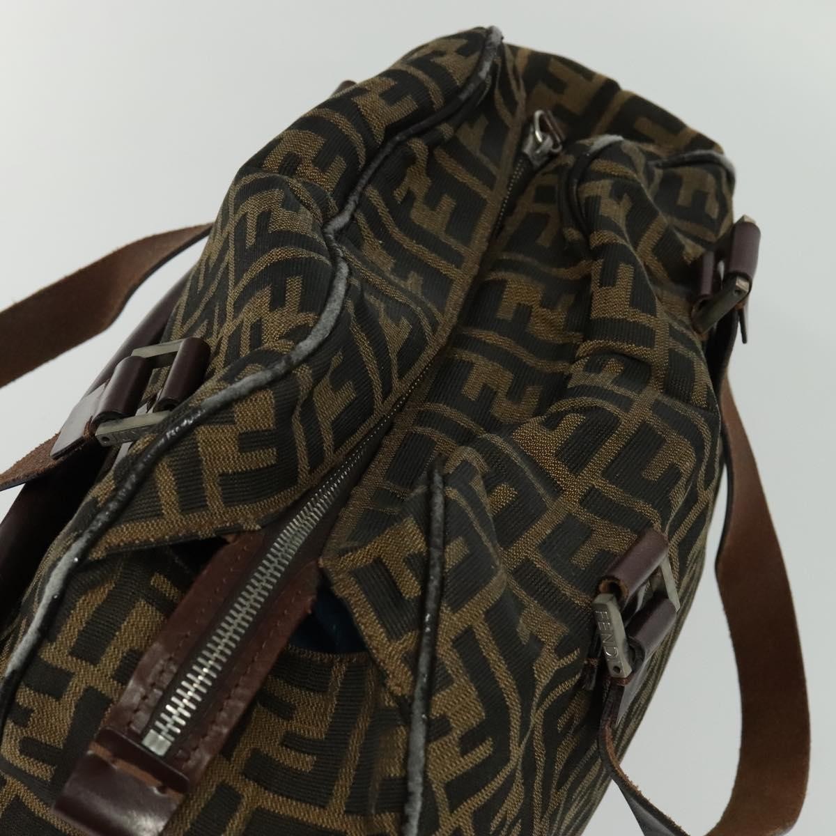 Fendi FENDI Zucca Canvas Hand Bag Black Brown Authentic ar13658