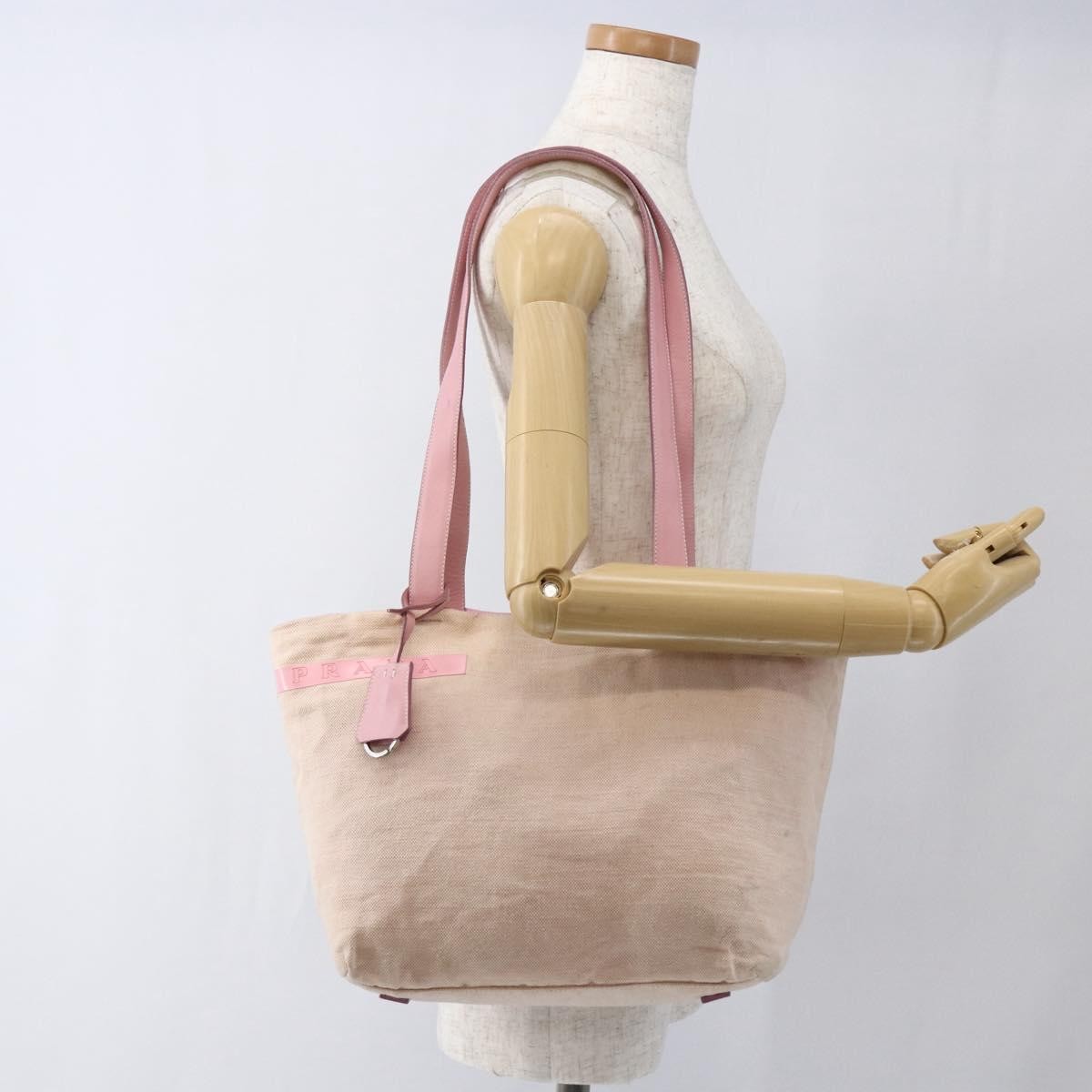 Prada PRADA Tote Bag Canvas Pink Silver Authentic bs33108