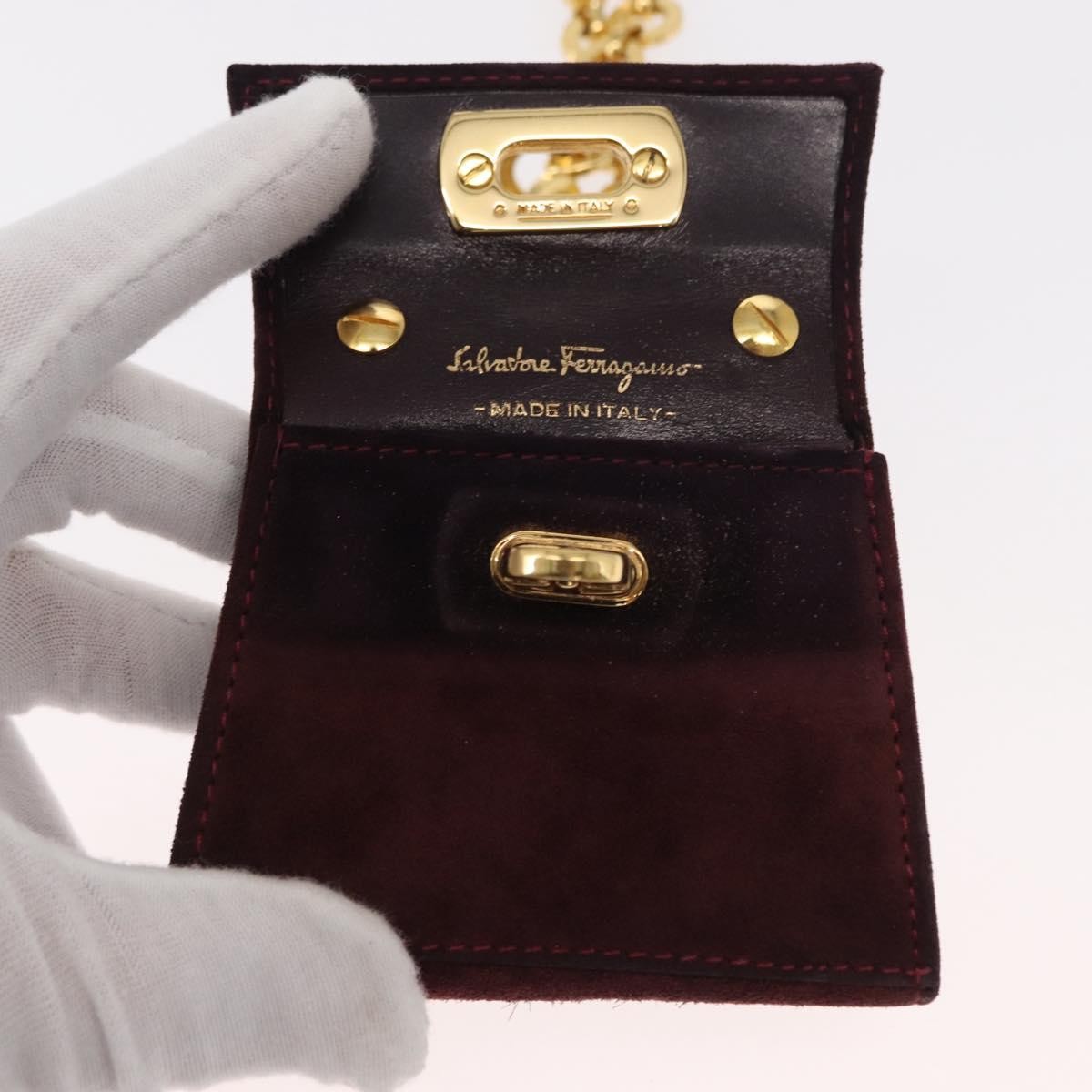 Salvatore Ferragamo Salvatore Ferragamo Chain Gancini Shoulder Bag Suede Purple Gold Authentic 152790