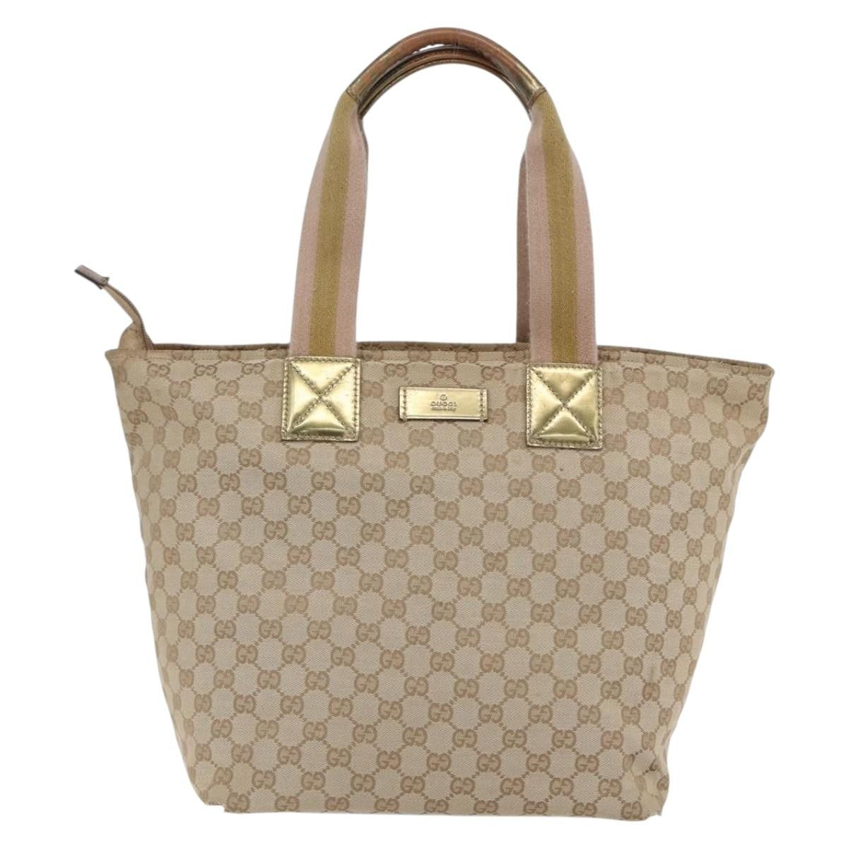 Gucci GUCCI GG Canvas Sherry Line Tote Bag Beige Pink 131231 Authentic 153359
