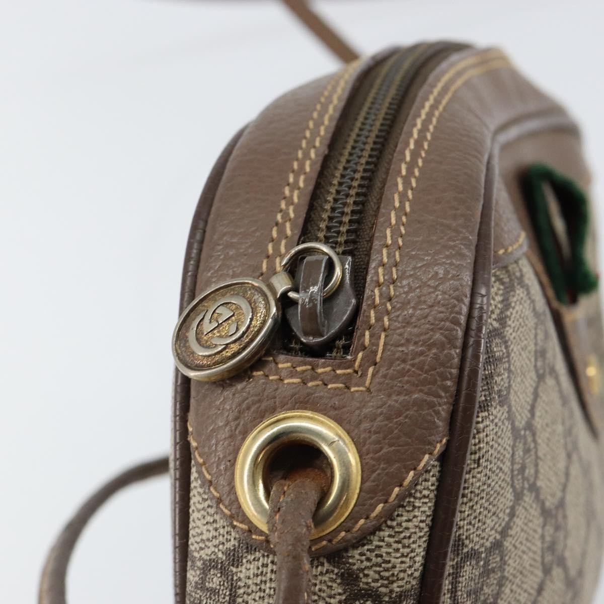 Gucci GUCCI GG Supreme Web Sherry Line Bag PVC Beige Gold 007 58 6112 4023 Authentic 150125