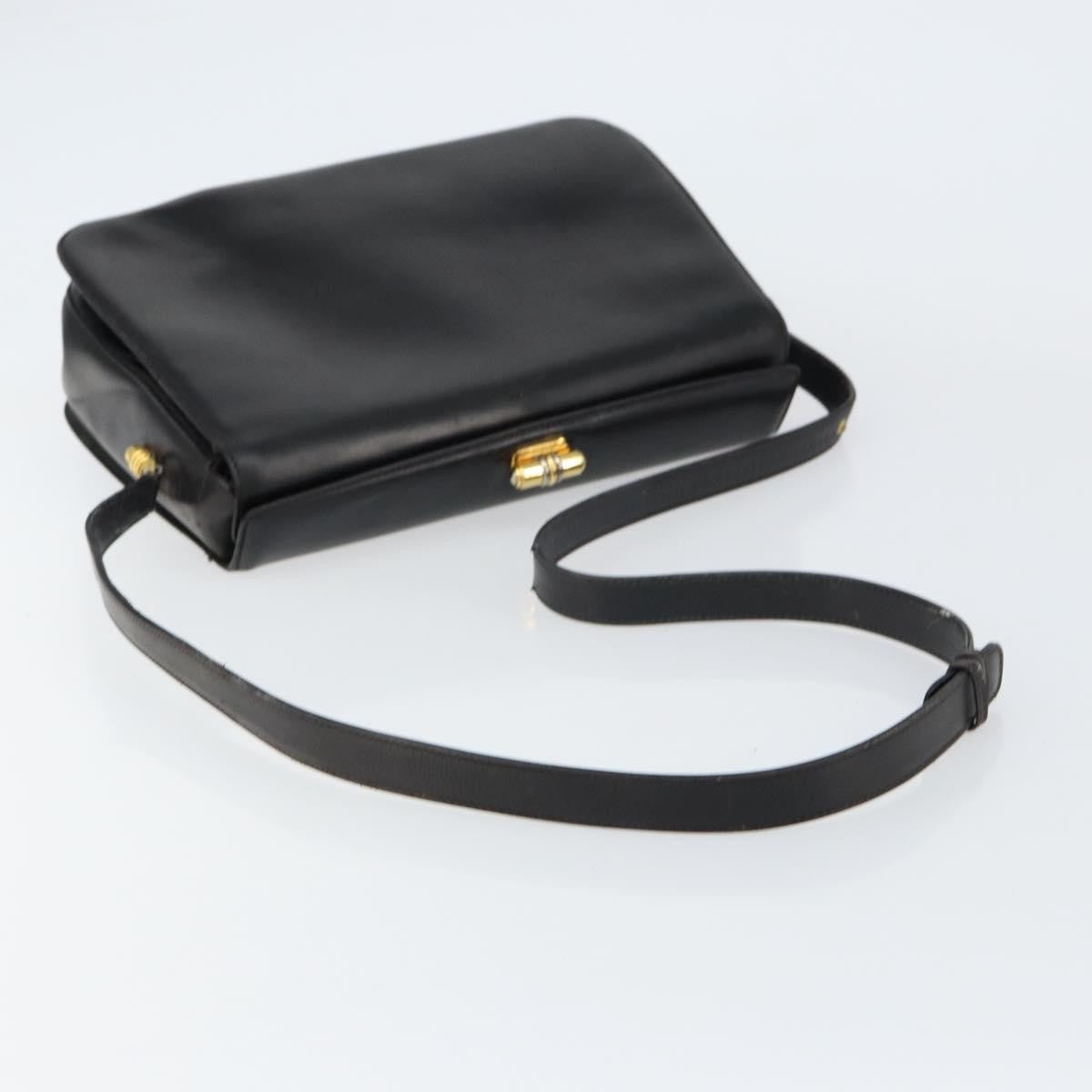 Gucci GUCCI Shoulder Bag Leather Black Gold Authentic 155306