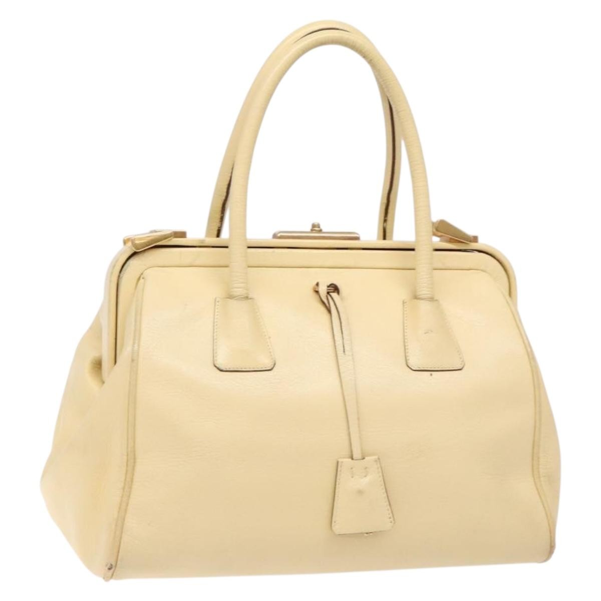 Prada PRADA Gamaguchi Hand Bag Leather Beige Gold Authentic 135924