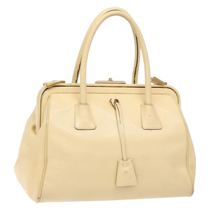 Prada PRADA Gamaguchi Hand Bag Leather Beige Gold Authentic 135924