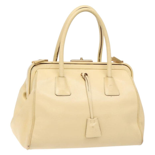 Prada PRADA Gamaguchi Hand Bag Leather Beige Gold Authentic 135924