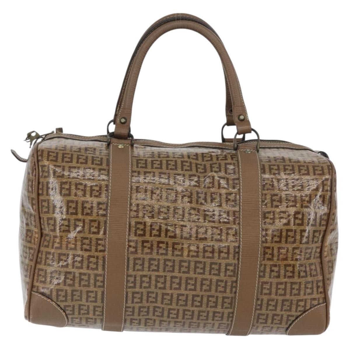 Fendi FENDI Zucchino Canvas Hand Bag PVC 2 Set Brown Authentic ti3754