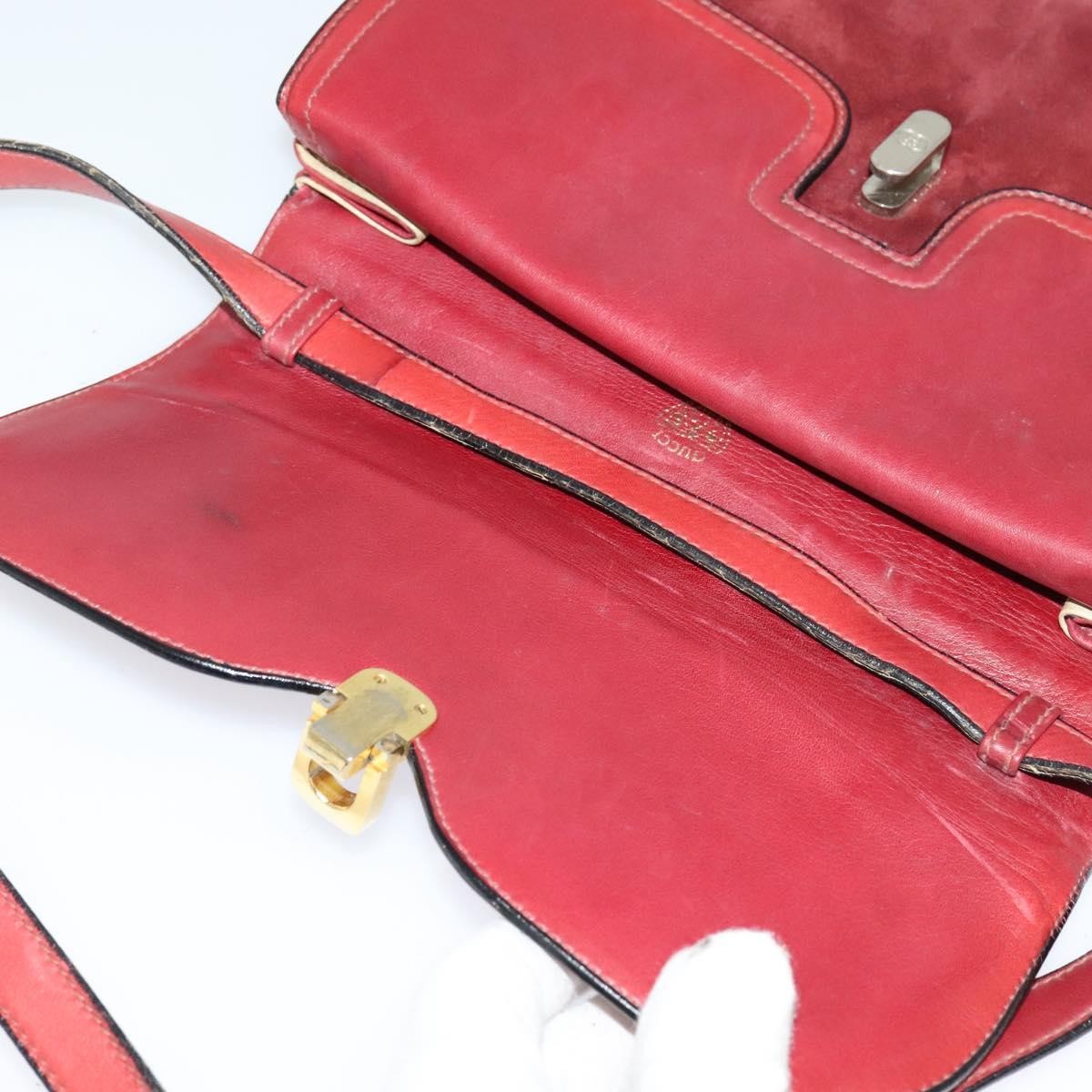 Gucci GUCCI Shoulder Bag Suede Vintage Red Gold Authentic ep7843