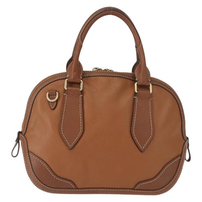Burberry BURBERRY Hand Bag Leather Brown Gold Authentic ep11577