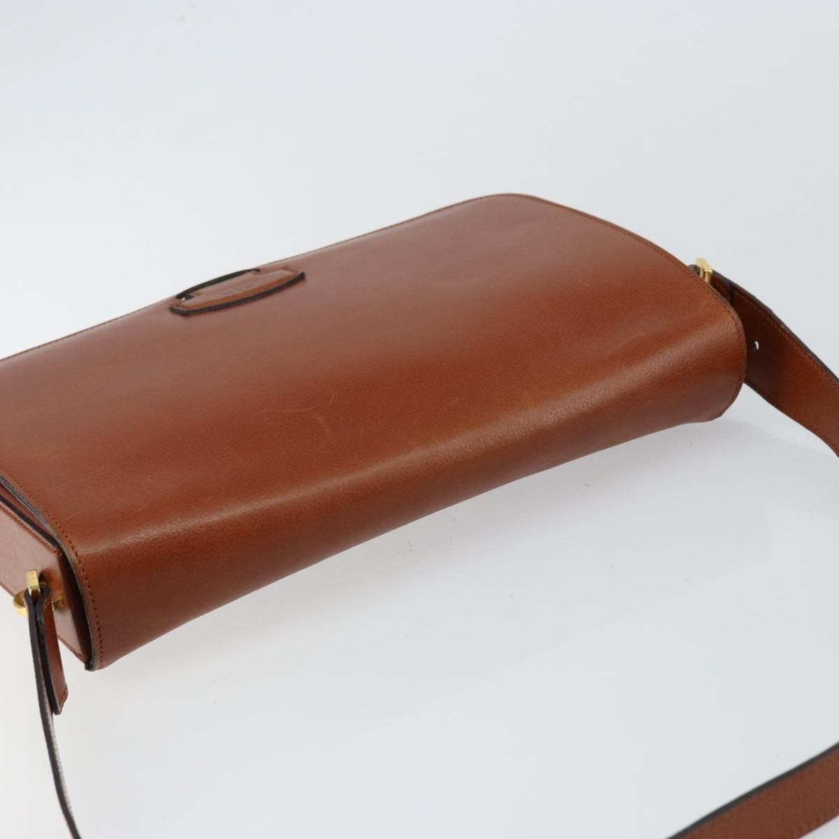 Dior Christian Dior Shoulder Bag Leather Brown Gold Authentic hk3117