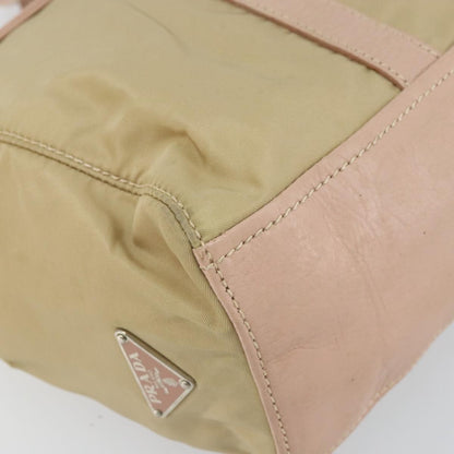 Prada PRADA Tote Bag Nylon Leather Beige Silver Authentic ep12684