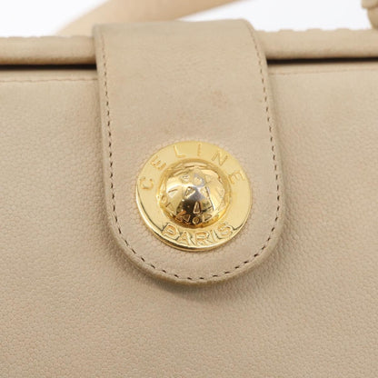 Celine CELINE Hand Bag Leather 2way Beige Gold Authentic 166991