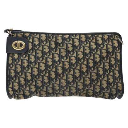 Dior Christian Dior Trotter Canvas Shoulder Bag Navy Gold Authentic 126267