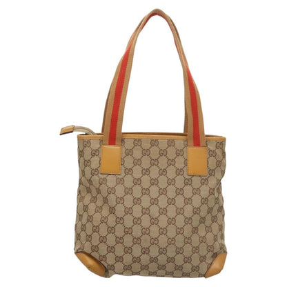 Gucci GUCCI GG Canvas Tote Bag Beige Silver 019 0402 Authentic th5862