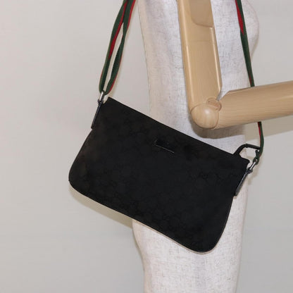 Gucci GUCCI GG Canvas Web Sherry Line Shoulder Bag Black Silver 189749 Authentic bs28637
