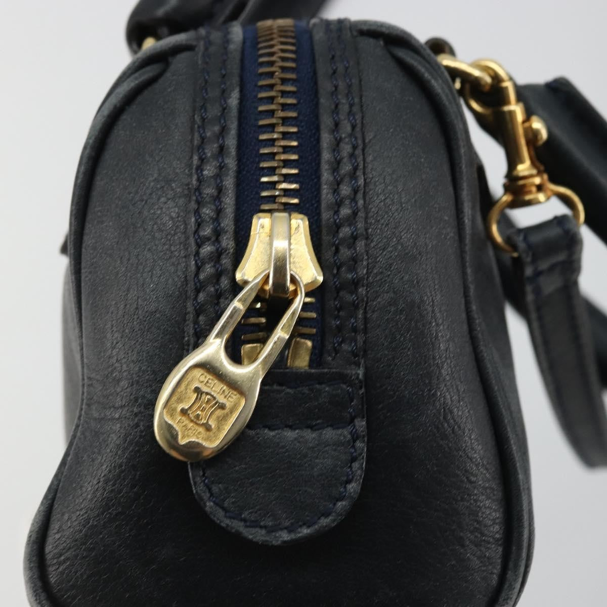 Celine CELINE Hand Bag Leather 2way Gold Navy Authentic am11231A