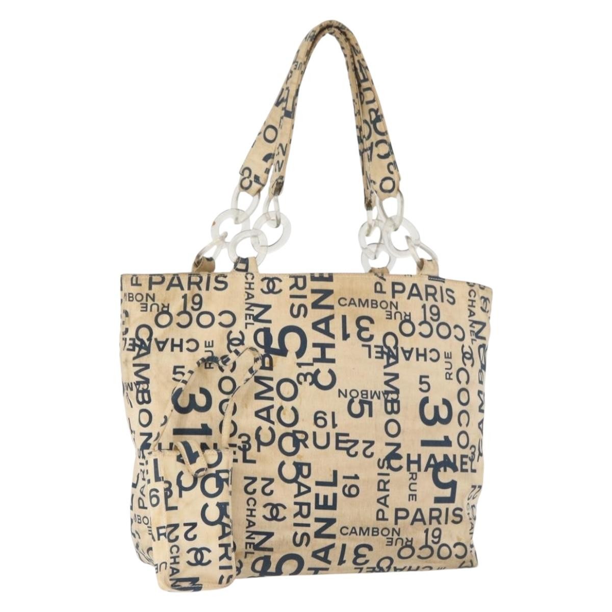 Chanel CHANEL By Sea Line Tote Bag Canvas White Silver CC Authentic 179915