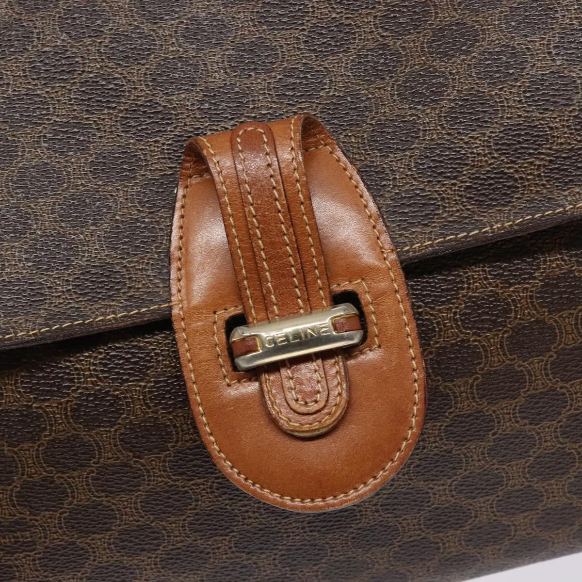 Celine CELINE Macadam Canvas Hand Bag PVC Leather Brown Gold Authentic bs28733
