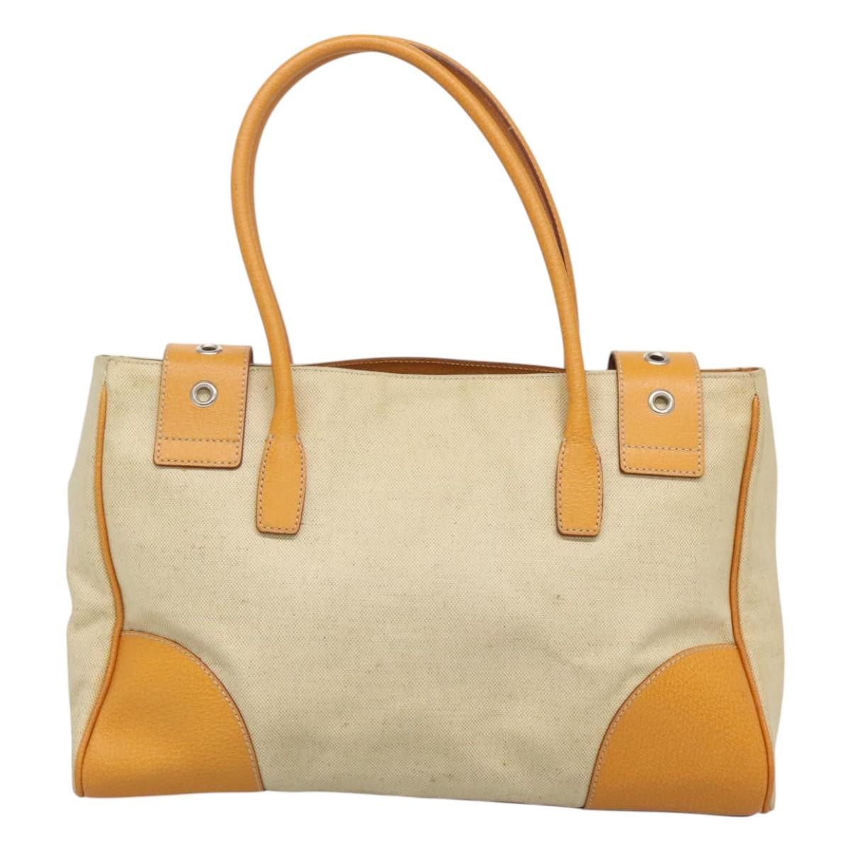Prada PRADA Hand Bag Canvas Beige Silver Authentic 127392