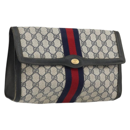 Gucci GUCCI GG Supreme Sherry Line Clutch Bag PVC Navy Gold 41 014 3087 Authentic YKZ1523