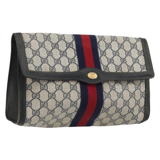 Gucci GUCCI GG Supreme Sherry Line Clutch Bag PVC Navy Gold 41 014 3087 Authentic YKZ1523