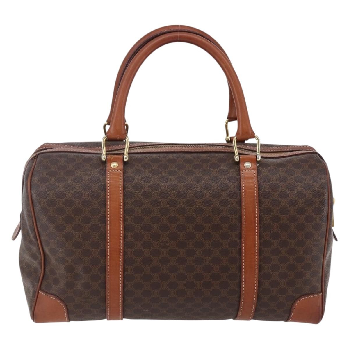 Celine CELINE Macadam Canvas Mini Boston Bag PVC Leather Brown Authentic ki6058