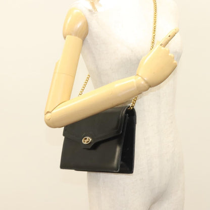 Gucci GUCCI Chain Shoulder Bag Leather Black Gold Authentic ep9431