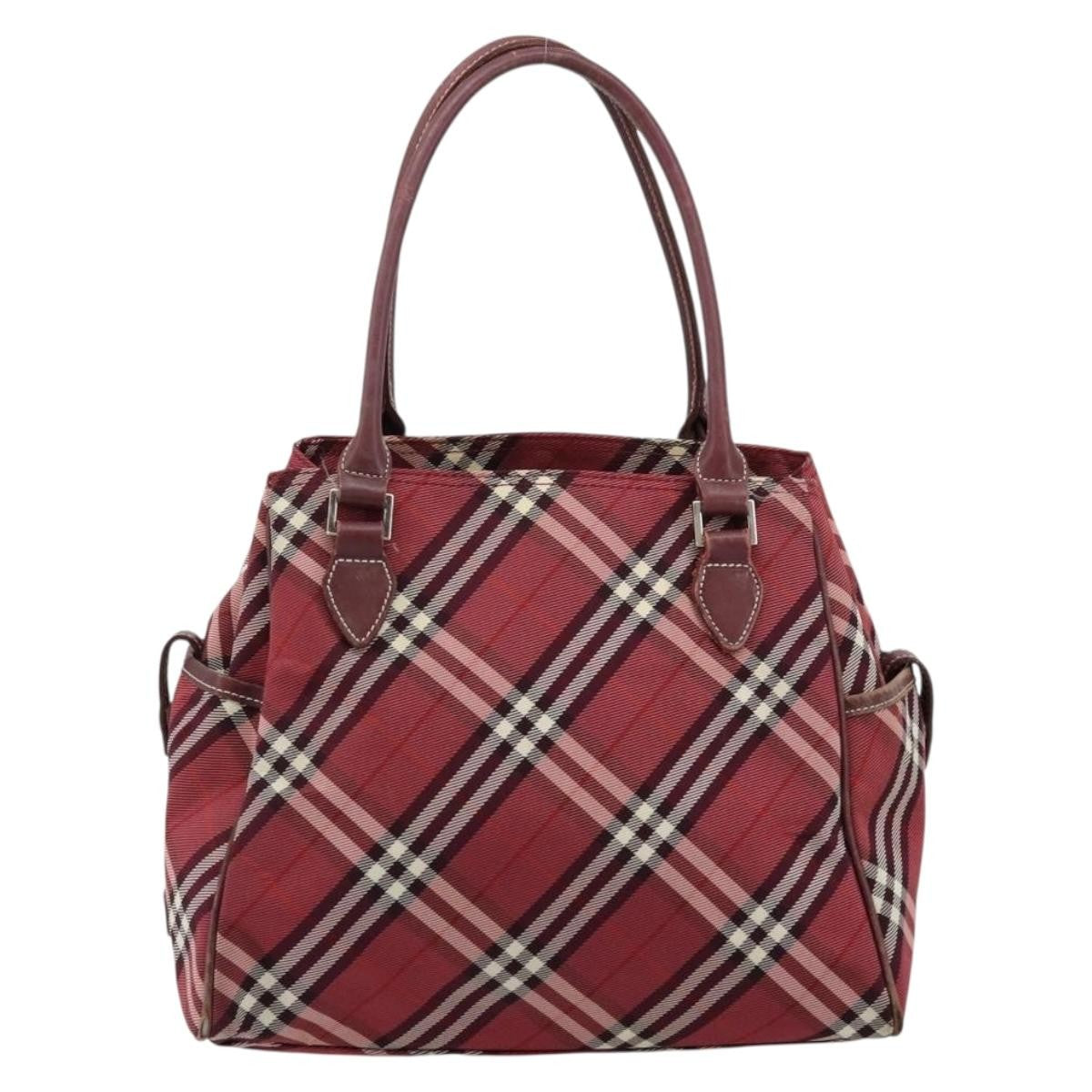 Burberry BURBERRY Nova Check Blue Label Hand Bag Nylon Red Silver Authentic bs34679