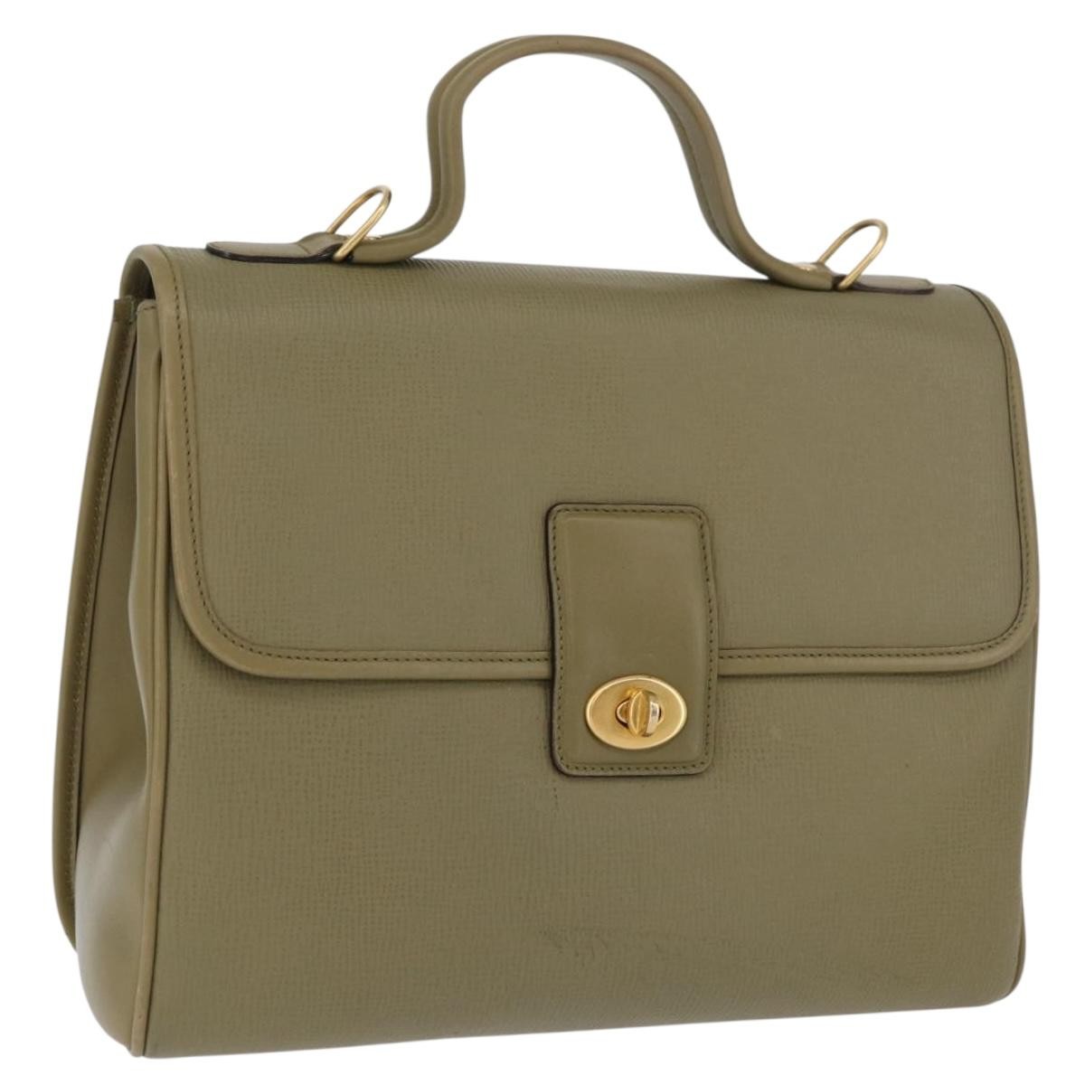 Gucci GUCCI Hand Bag Leather Green Gold Authentic YKZ715