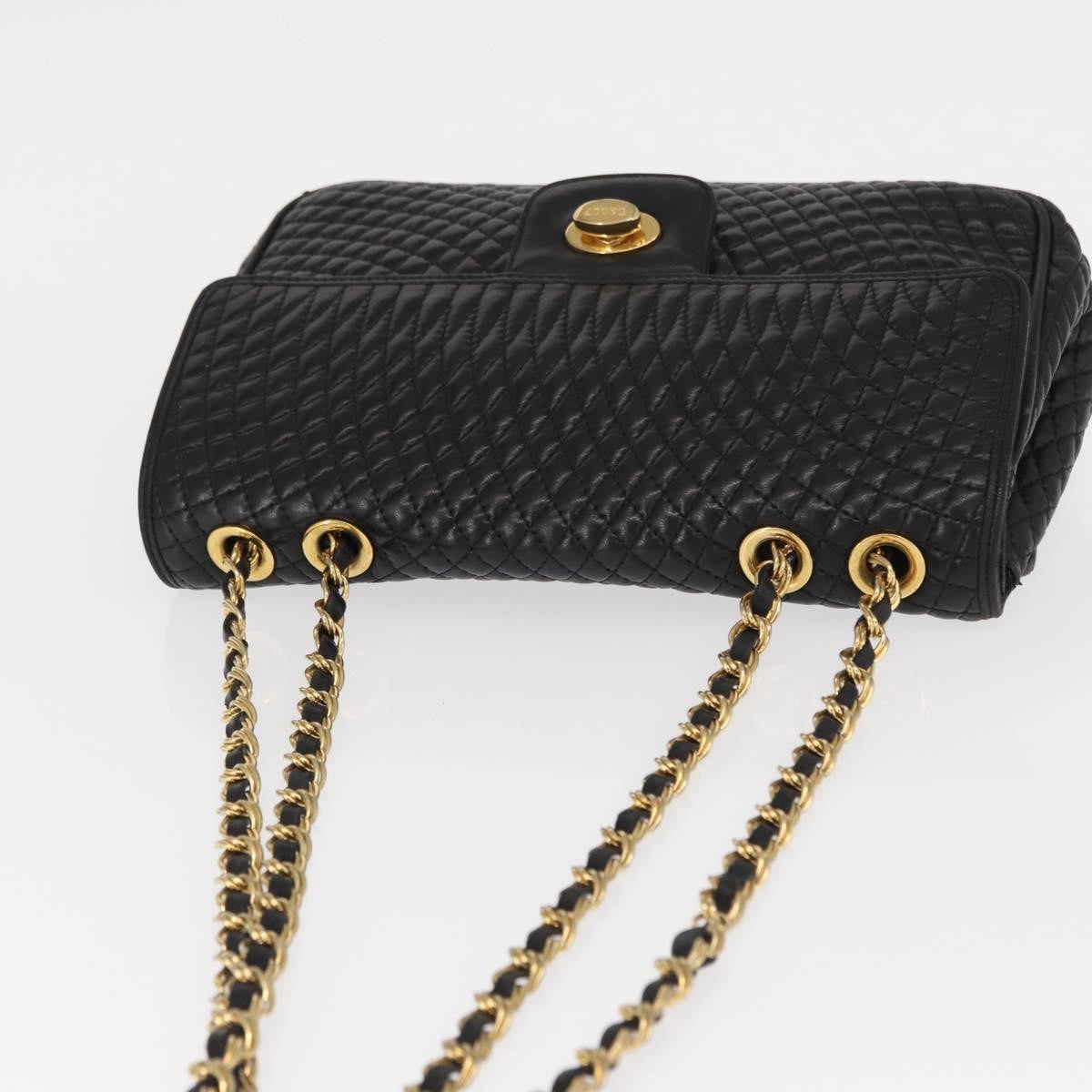 BALLY BALLY Chain Shoulder Bag Leather Black Gold Authentic 157788