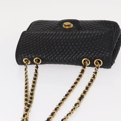 BALLY BALLY Chain Shoulder Bag Leather Black Gold Authentic 157788
