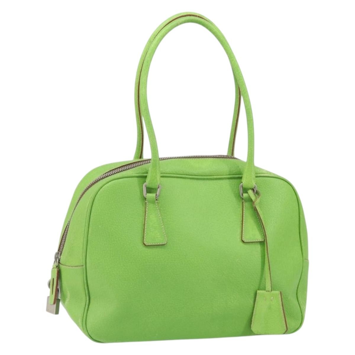 Prada PRADA Hand Bag Leather Silver Light green Authentic 172031