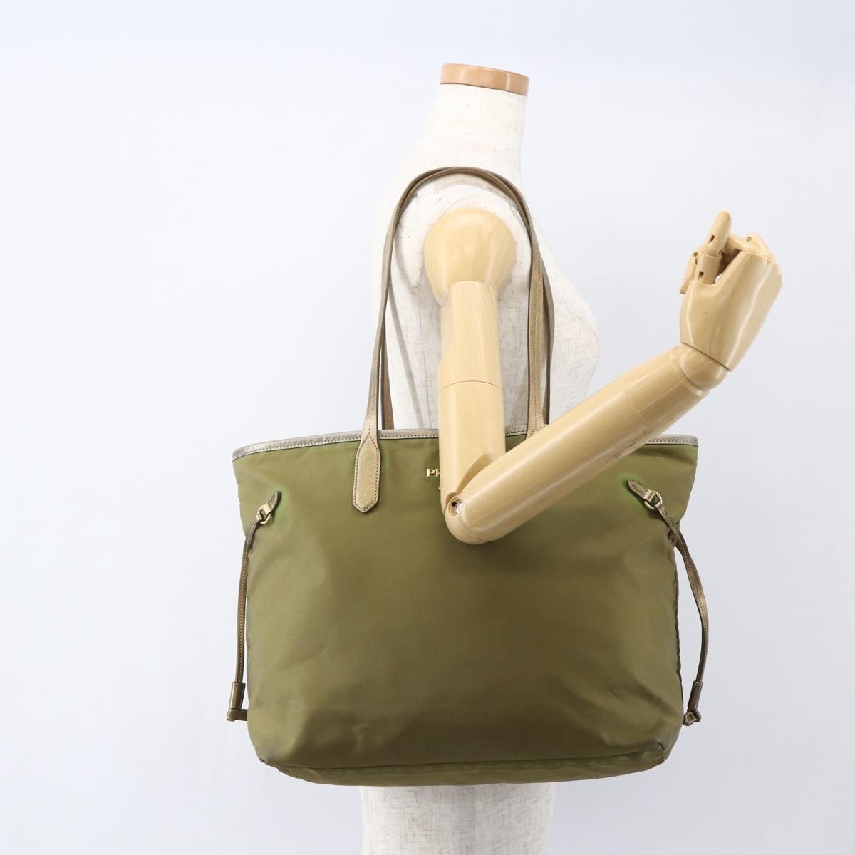 Prada PRADA Hand Bag Nylon Khaki Gold Authentic 159131