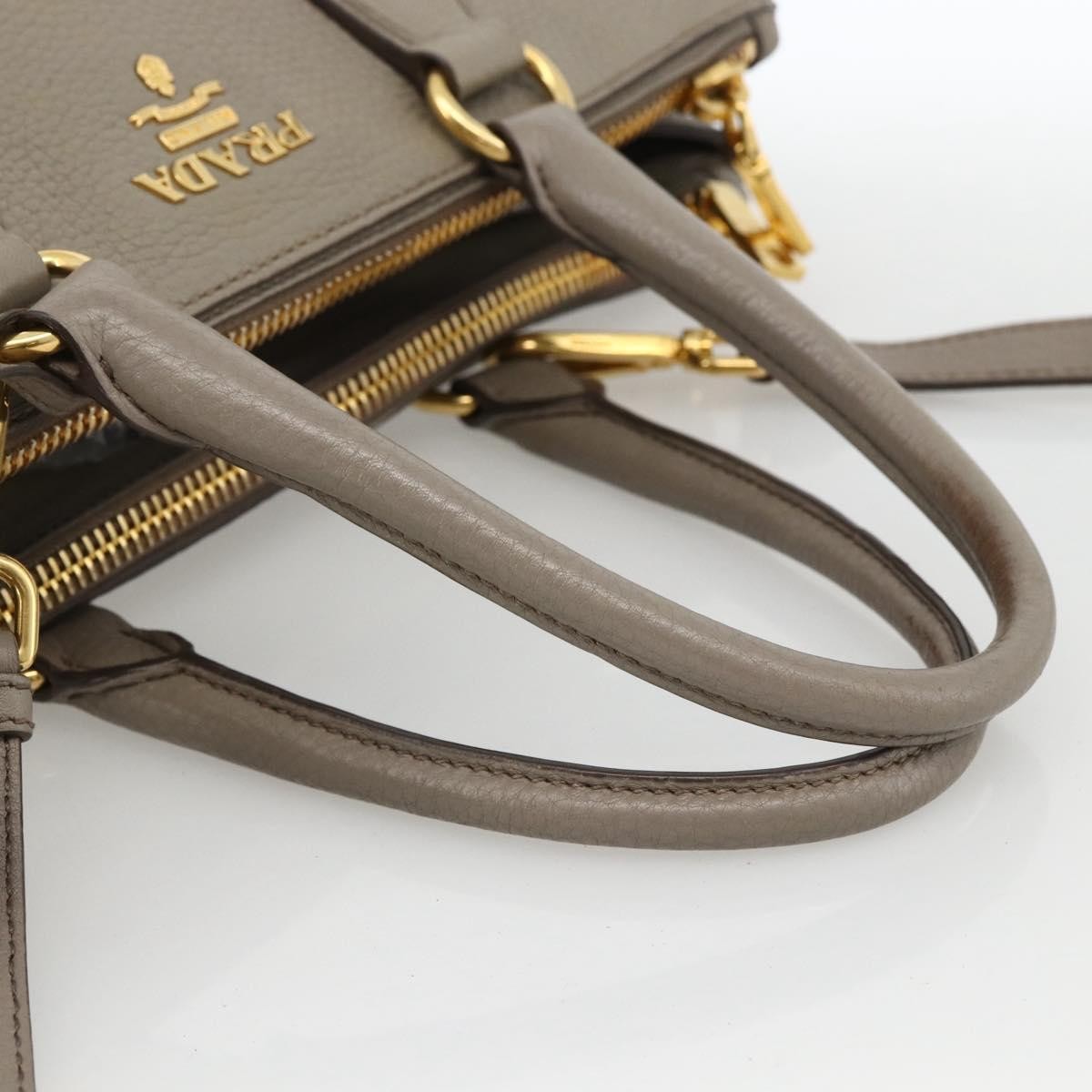 Prada PRADA Hand Bag Leather 2way Gray Gold Authentic bs33651