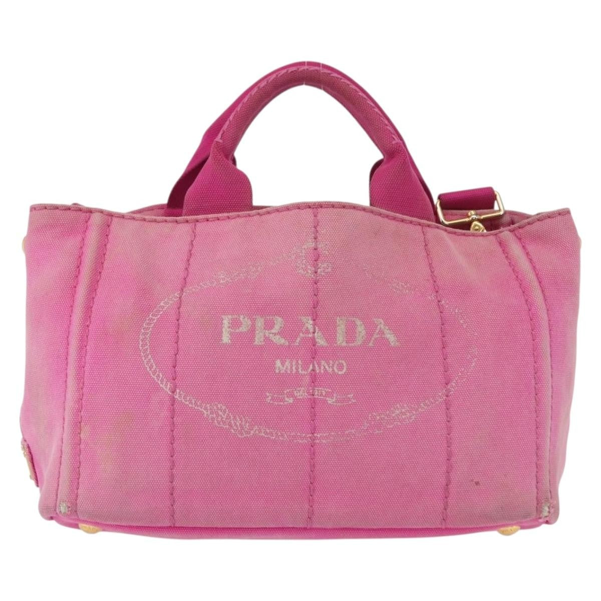 Prada PRADA Canapa PM Hand Bag Canvas 2way Pink Gold Authentic 162515