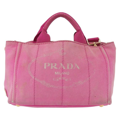 Prada PRADA Canapa PM Hand Bag Canvas 2way Pink Gold Authentic 162515