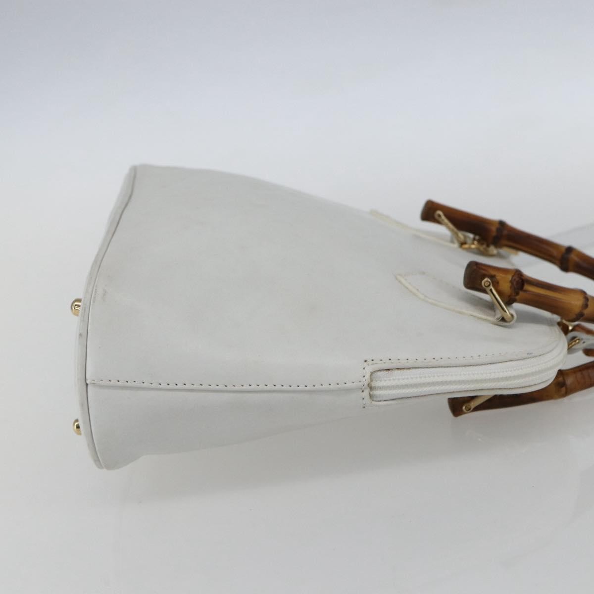 Gucci GUCCI Bamboo Hand Bag Leather White Gold Authentic ki6188