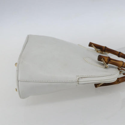 Gucci GUCCI Bamboo Hand Bag Leather White Gold Authentic ki6188