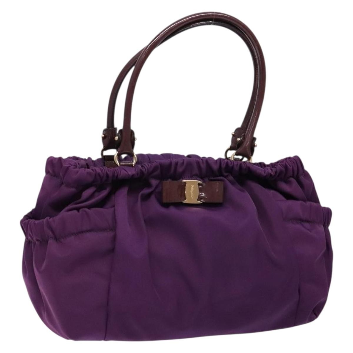 Salvatore Ferragamo Salvatore Ferragamo Vala Shoulder Bag Nylon Purple Gold Authentic 141527