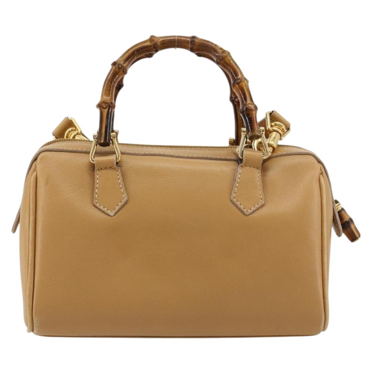 Gucci GUCCI Bamboo Hand Bag Leather 2way Beige Gold Authentic 181116