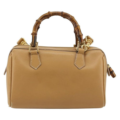 Gucci GUCCI Bamboo Hand Bag Leather 2way Beige Gold Authentic 181116