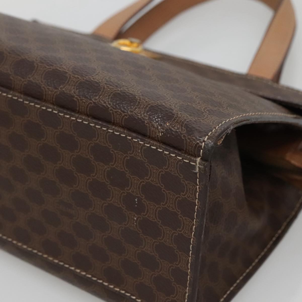 Celine CELINE Macadam Canvas Hand Bag PVC Leather 2way Brown Gold Authentic 123320