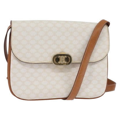 Celine CELINE Macadam Canvas Shoulder Bag PVC Leather White Gold Authentic 146823